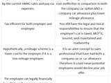 A table displaying mileage allowance benefits vs disadvantages