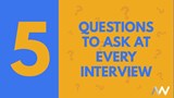 A graphic image displaying Aaron Wallis 5 questions to ask at every interview