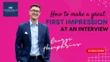 How to Make a Great First Impression at an Interview – Aaron Wallis Sales Recruitment thumbnail featuring George Humphries in a blue suit on a pink background with bold text.