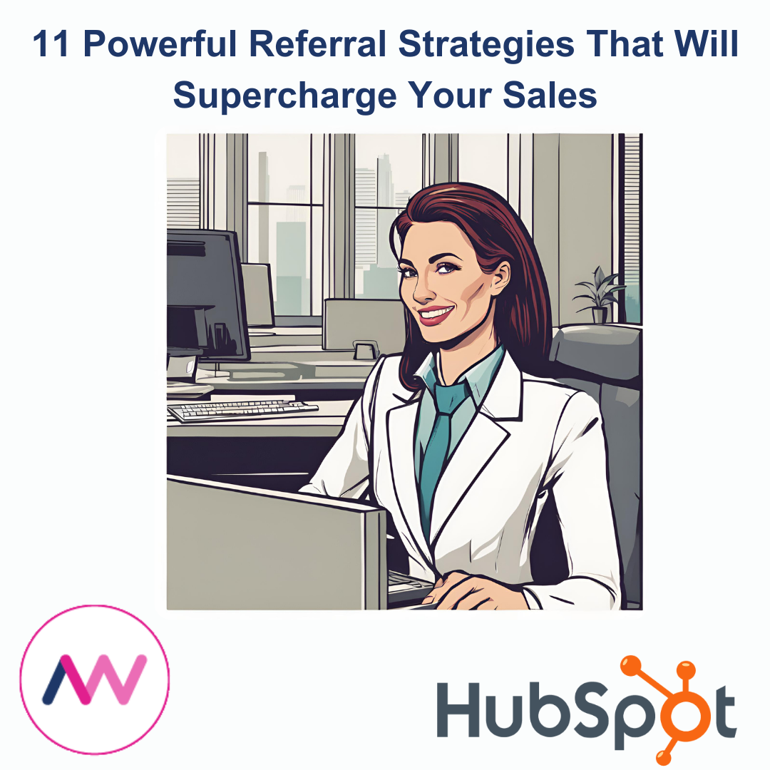 Cartoon of a female salesperson requesting a referral